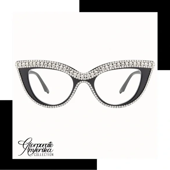 Stunning Rhinestone Cat Eye Fashion Eyeglasses - Picture 2 of 3